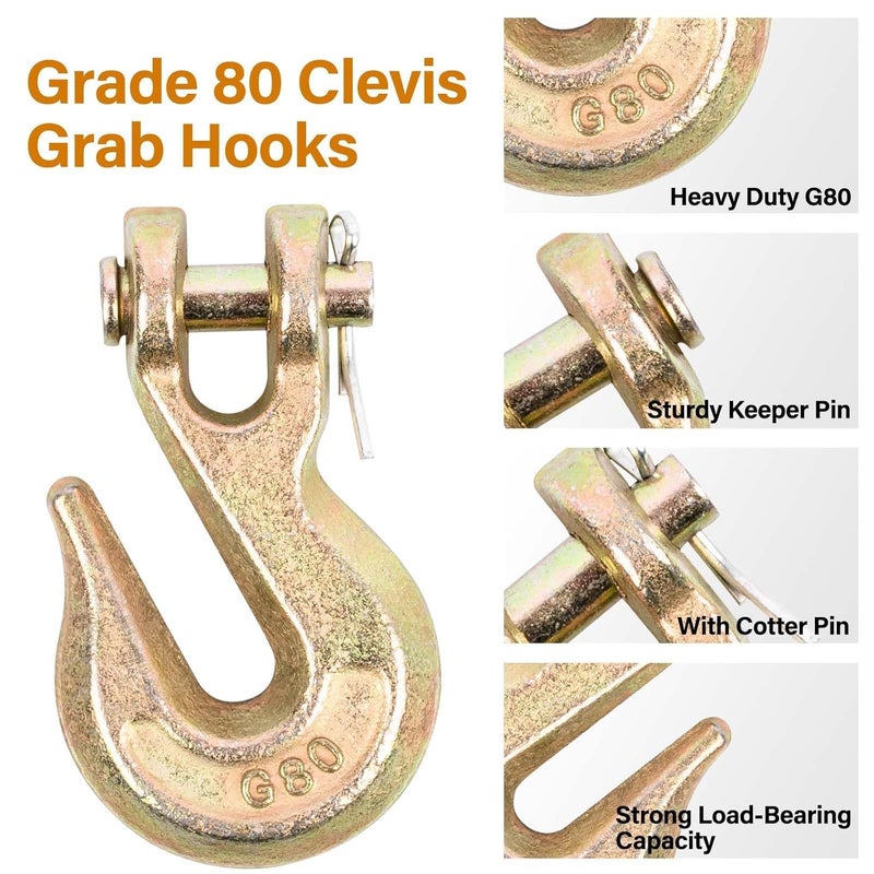 Lechansen 1/4'' G80 Chain Hook, 4 Pack Grade 80 Clevis Grab Hook Heavy Duty, 1/4 inch Tow Chain Hook for G80 Transport Chain and Load Binder, Trailer Truck, 3,300 Lbs Working Load Limit - Image 4